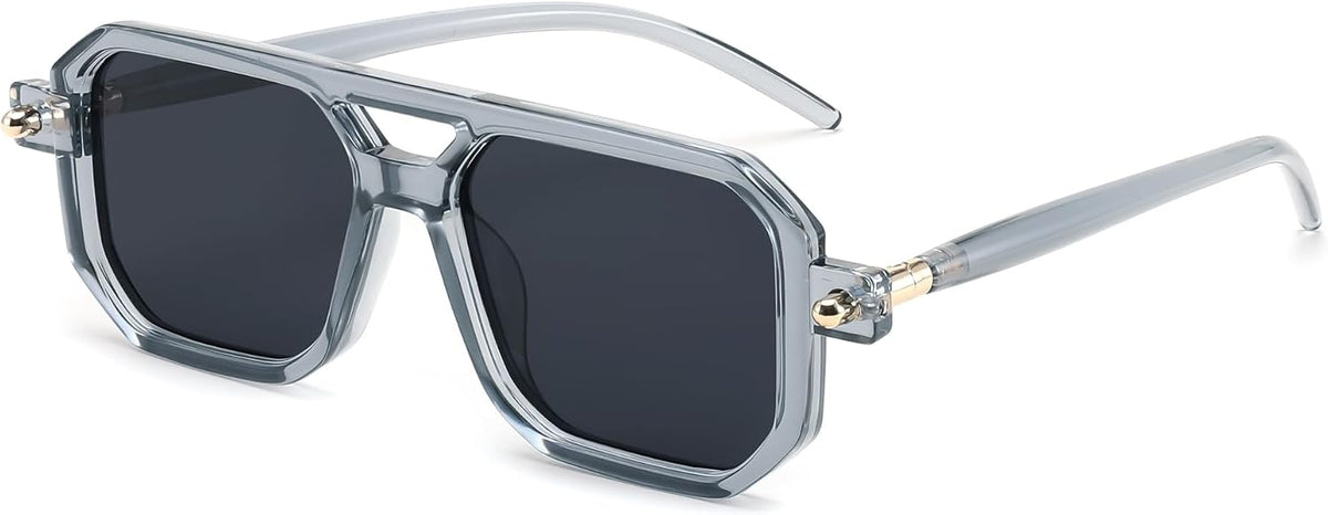 022 Transparent Grey Frame & Grey Lens / 52 Millimeters | B0D8HX2RV4 | FEISEDY Vintage Square 70s Flat Aviator Sunglasses Women Men Classic Retro Stylish Frame UV400 Sunglasses B2622