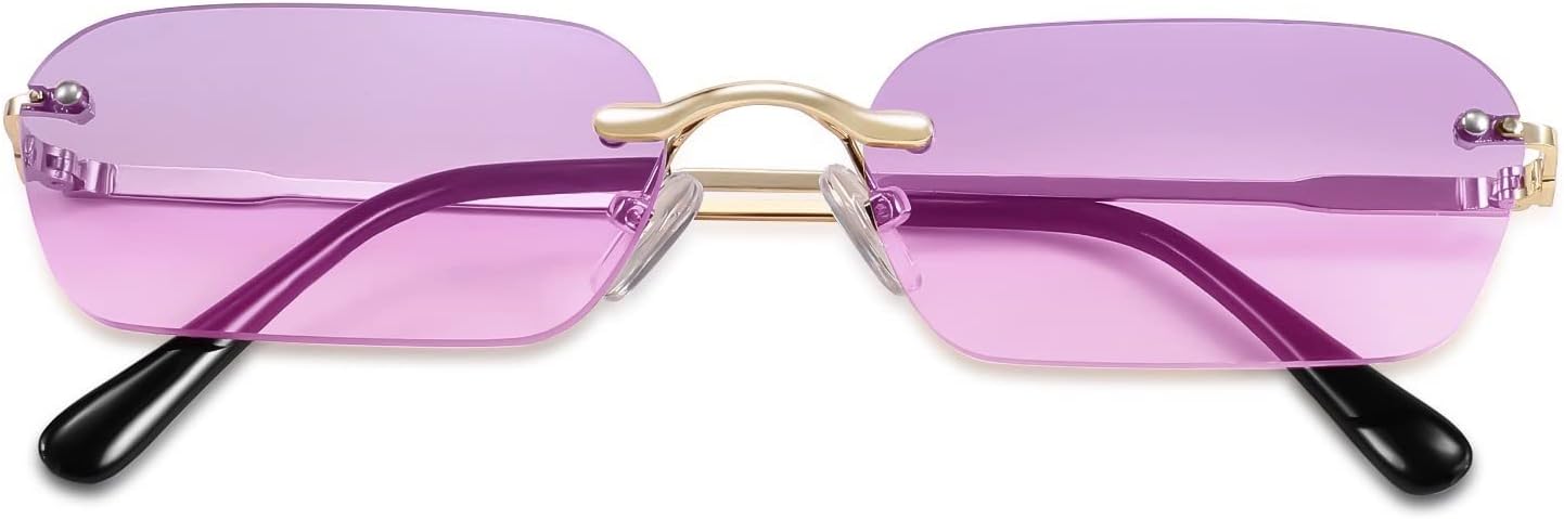 商品图片 43 | B0CY2Q4VW1 | FEISEDY Rimless Sunglasses Y2K Retro Small Narrow Rectangle Shades B2643