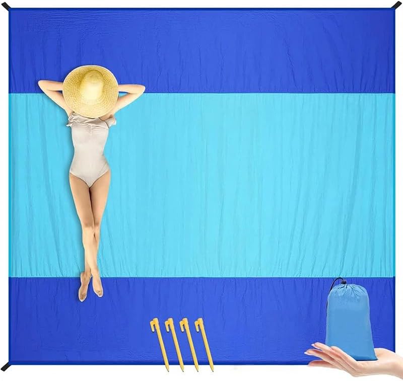 Blue(1～2 Person) / 79×55" | B0GR546PKP | Beach Blanket Sandproof Waterproof, Large Beach Mat Oversized Quick Drying Lightweight Sand Free Mats with Stake, Carry Bag