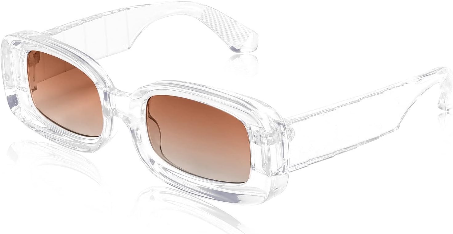 Clear / 68 Millimeters | B0BBMLY7H7 | FEISEDY Rectangle Sunglasses for Women Men Retro Y2k 90s Thick Frame Chunky Square Sunglasses UV400 Protection B2307