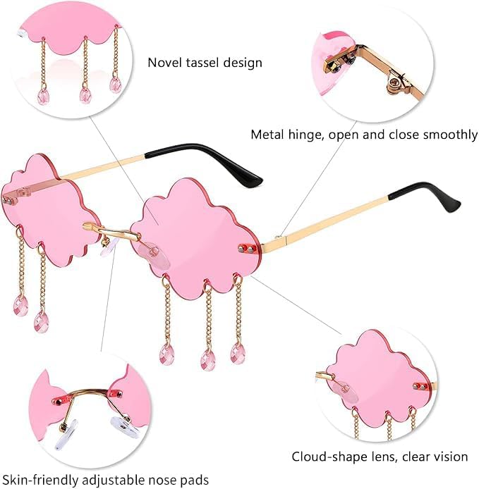 ÉÌƷͼƬ 29 | B09K7C4FB7 | FEISEDY Retro Dripping Cloud Shaped Tassel Sunglasses Rimless Women Funny Party Disco Eyewear B2834