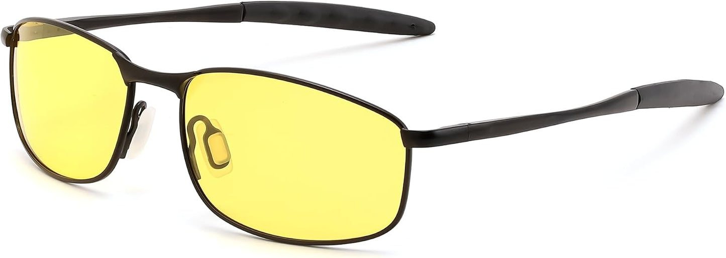 Black/Yellow / 58 Millimeters | B0GLFZM1XD | FEISEDY Rectangle Polarized Square Sunglasses for Men Women B2444
