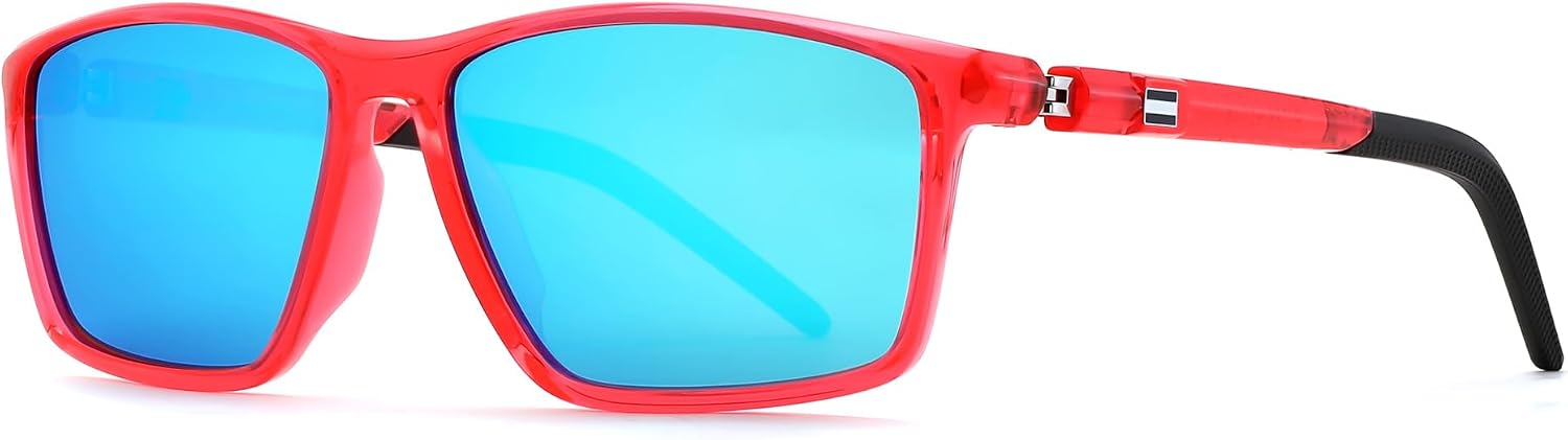 Flamingo Red/Blue Lenses / 55 Millimeters | B0FG2KYF4T | FEISEDY Rectangle Sunglasses Women Men Trendy Classic Sunglasses Fashion Retro Vintage Square Frame Polarized UV400 B0288