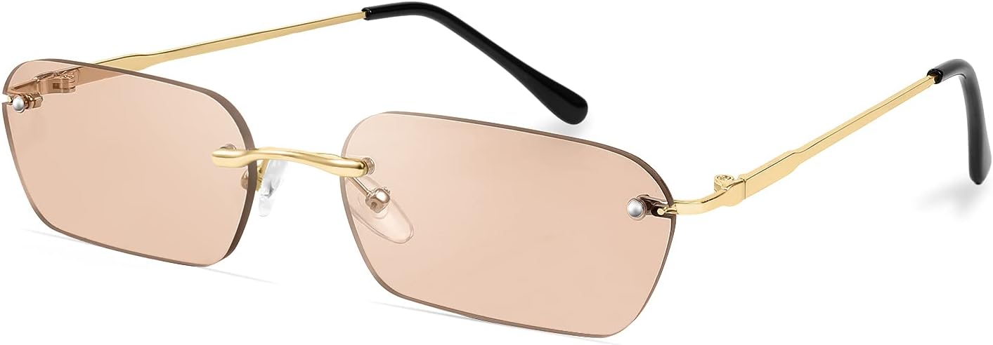商品图片 10 | B0CY2Q4VW1 | FEISEDY Rimless Sunglasses Y2K Retro Small Narrow Rectangle Shades B2643