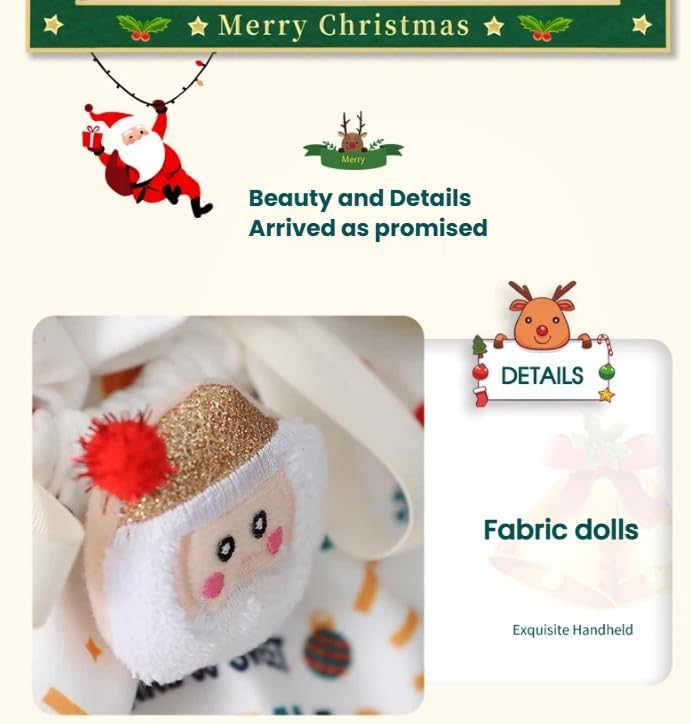 商品图片 4 | B0FYF6NKRV | Fabric Christmas Bags with Plush Ball & Rag Doll, Gift Bags for Christmas Presents, Reusable Fabric Apple Pouch for Candy