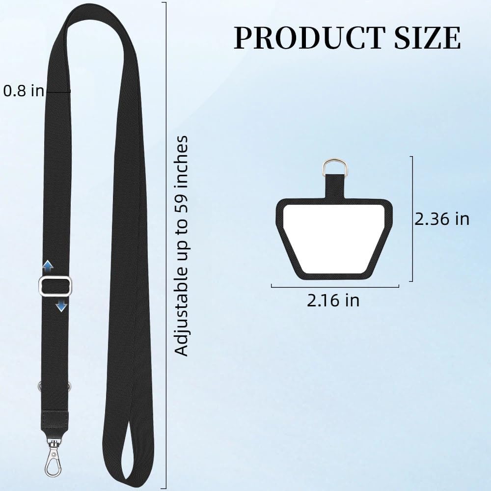 商品图片 5 | B0G4D7VYX6 | Phone Lanyard, Adjustable Neck Strap & Phone Patches, Compatible with Most Smartphones, Black/Grey Lanyards