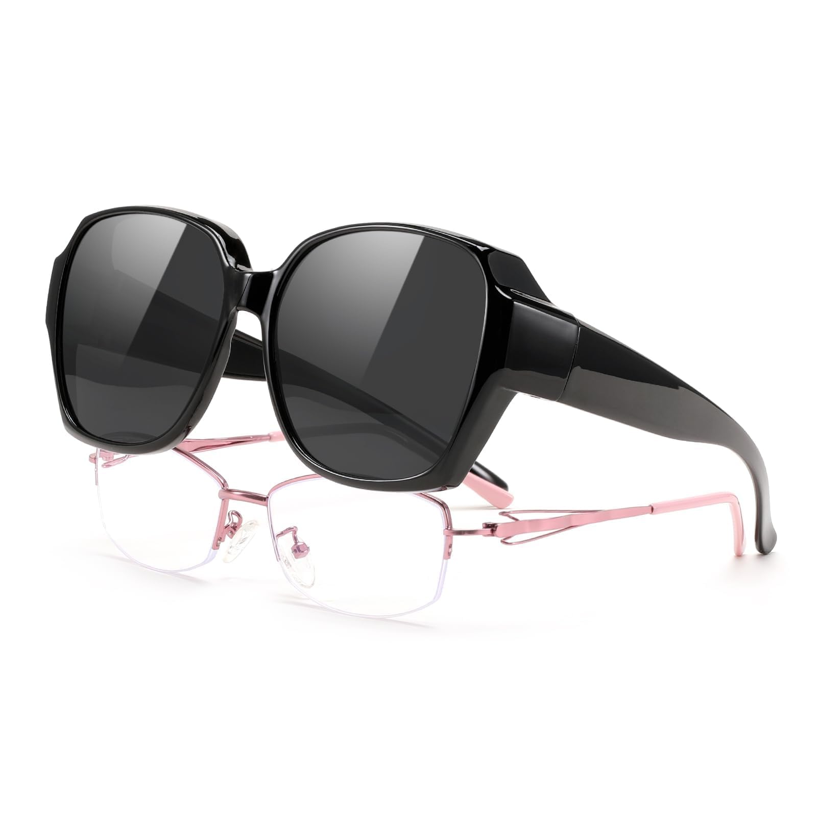 FEISEDY Fit Over Glasses Sunglasses Polarized for Women Sunglasses Over Prescription Glasses Oversized UV Protection B1114