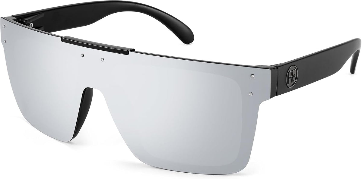 Polarized Silver Mirrored Lenses With Black Temples 002 / 72 Millimeters | B0BZ4LG9XZ | FEISEDY Polarized Sunglasses for Men, Z87 Oversized Square Flat Top B2990