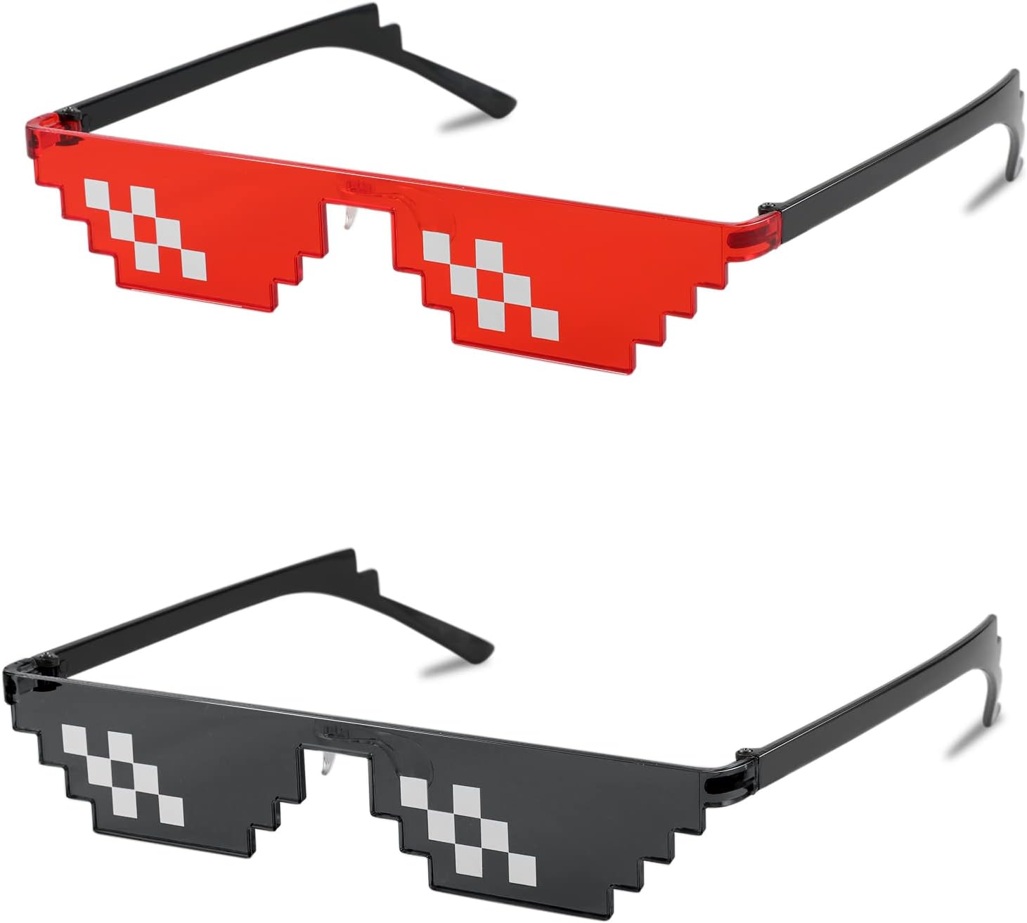 Double Row Red + Double Row Black / 67 Millimeters | B09SDBSHHK | FEISEDY 2PACK Thug Life Sunglasses Funny Pixelated Mosaic Gamer Glasses Party Disco Cool B2876-F2