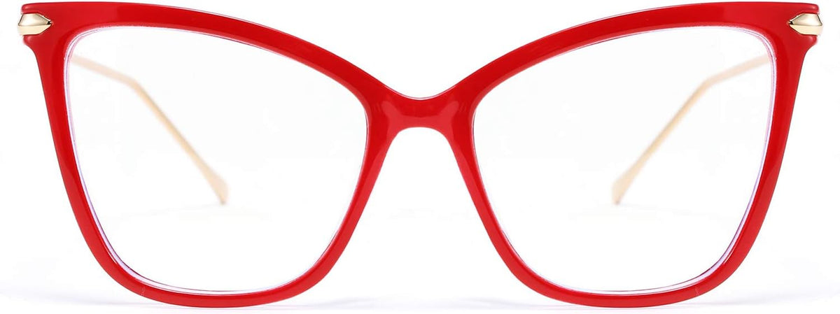 002 Red | B085VXJBHP | FEISEDY Oversized Cat Eye Glasses Frame Blue Light Blocking Eyewear for Women B2589