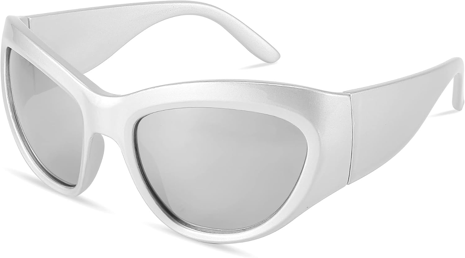 002 Silver Frame/White Mirrored Lens / 60 Millimeters | B0BQBXGV3C | FEISEDY Trendy Y2k Sunglasses Women Men Oversized Shield Sunglasses Fashion Wrap Around Futuristic Glasses B2359