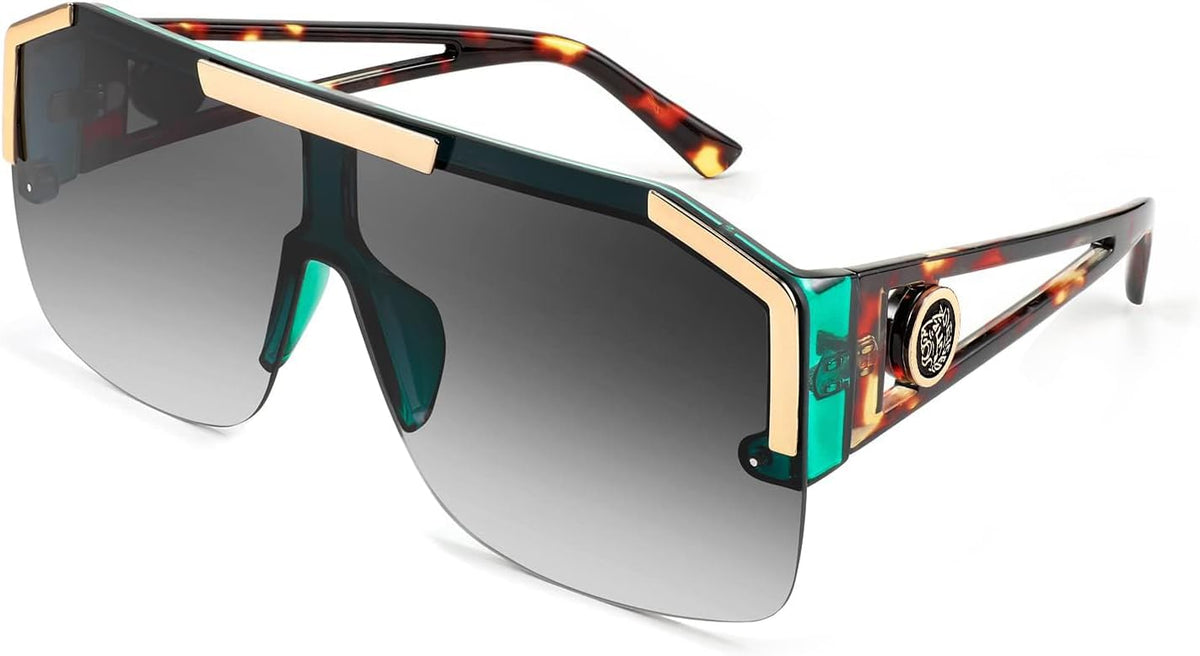 Green Frame Gradient Grey Lens / 73 Millimeters | B09L4V27YS | FEISEDY Square Oversized Sunglasses for Men Women Flat Top B2765