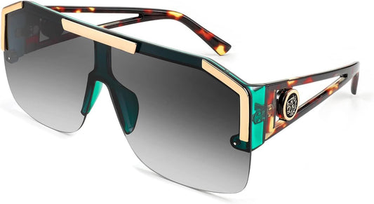 Green Frame Gradient Grey Lens / 73 Millimeters | B09L4V27YS | FEISEDY Square Oversized Sunglasses for Men Women Flat Top B2765