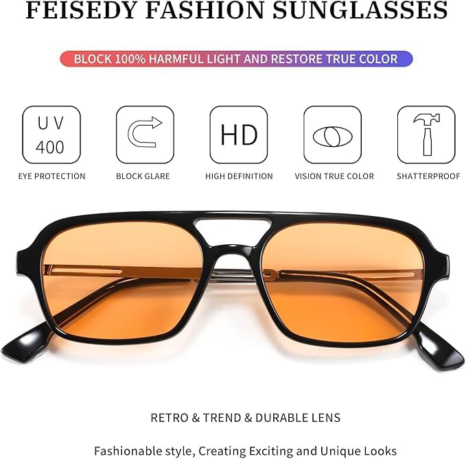 ÉÌƷͼƬ 63 | B0925V3NP4 | FEISEDY Vintage Square 70s Flat Aviator Sunglasses Women Men Metal Design Shades B2752
