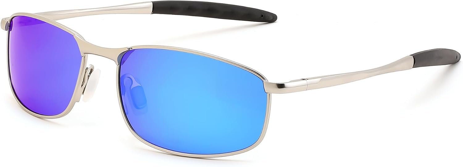 Sliver/Blue / 58 Millimeters | B0GLG22TPV | FEISEDY Rectangle Polarized Square Sunglasses for Men Women B2444