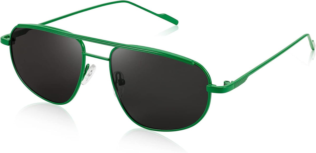 007 Green Frame/Gray Lens / 55 Millimeters | B0BHSKZ8KR | FEISEDY Retro Trendy Aviator Sunglasses Women Men 90s Small Vintage Glasses Stylish Gold Metal Oval Sunglasses B2906