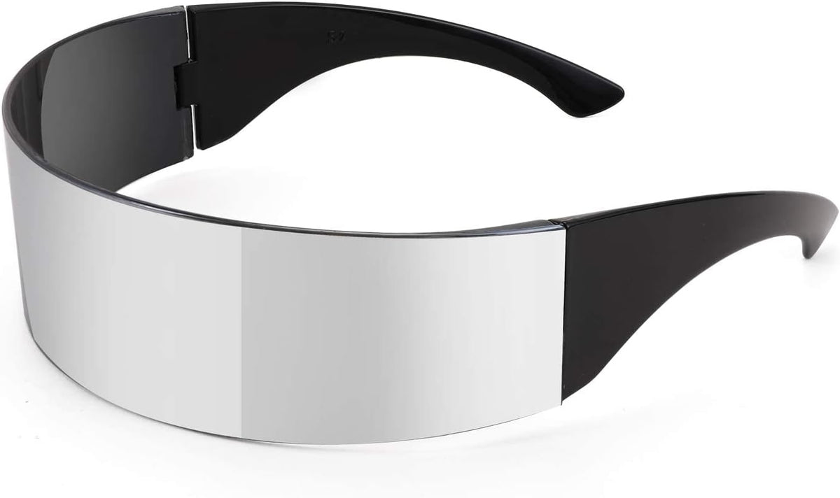Silver / 70 Millimeters | B08THY9J33 | FEISEDY 80s Futuristic Cyclops Cyber Visor Sunglasses Men Women Punk Style Cosplay B2740