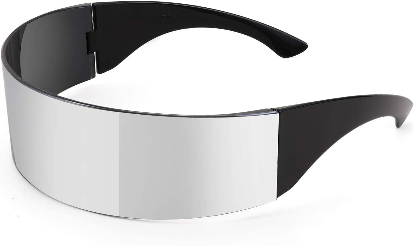 Silver / 70 Millimeters | B08THY9J33 | FEISEDY 80s Futuristic Cyclops Cyber Visor Sunglasses Men Women Punk Style Cosplay B2740