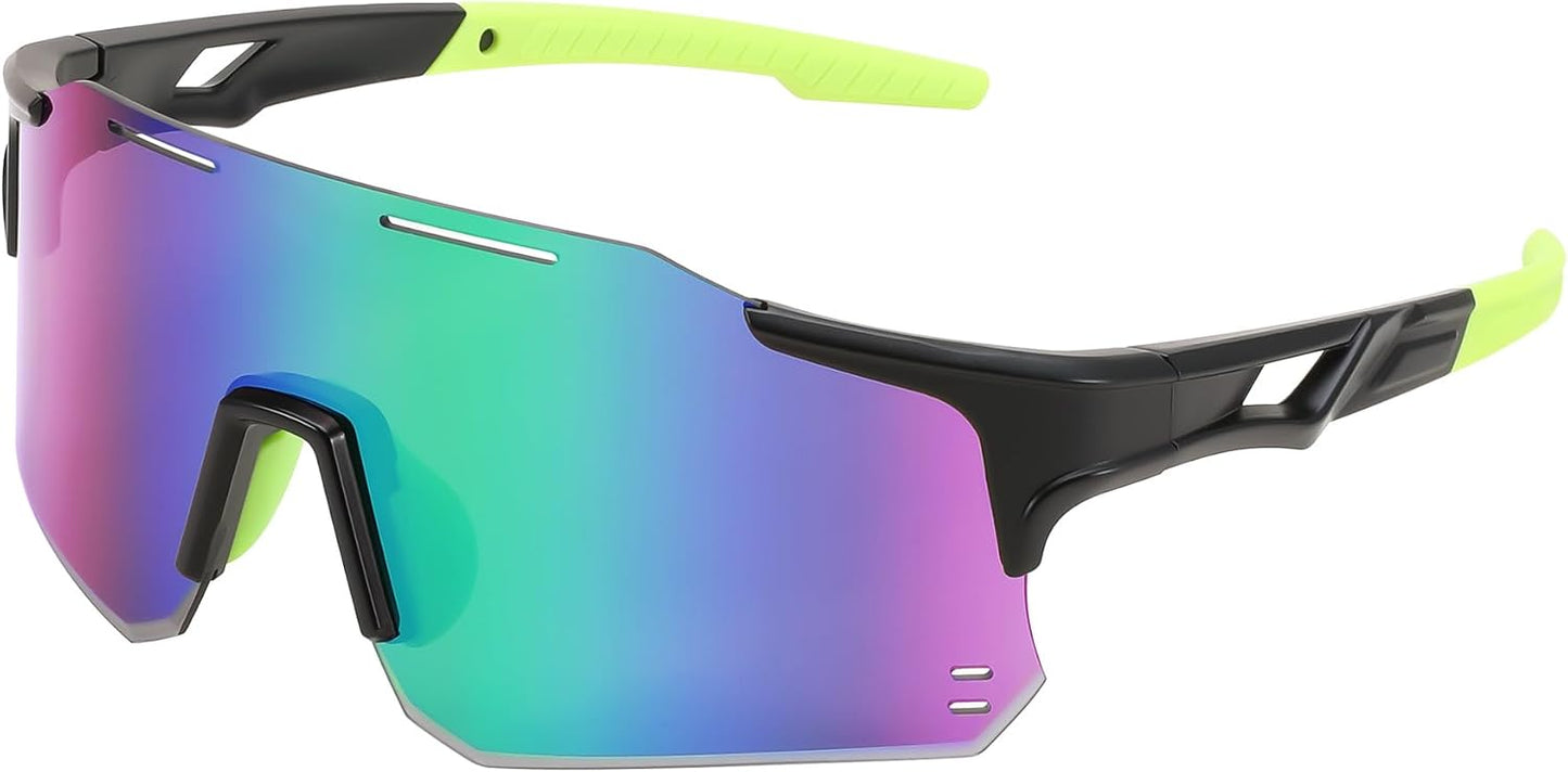 Black Frame Green Mirrored Lens / Large | B0DB5QC5GY | FEISEDY Cycling Glasses Sports Sunglasses for Men Women, Youth Kids Baseball Softball Running Sunglasses B0223
