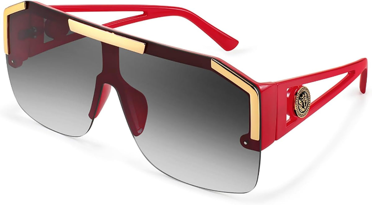 Wine Frame Gradient Grey Lens / 73 Millimeters | B0B1CTKSTT | FEISEDY Square Oversized Sunglasses for Men Women Flat Top B2765