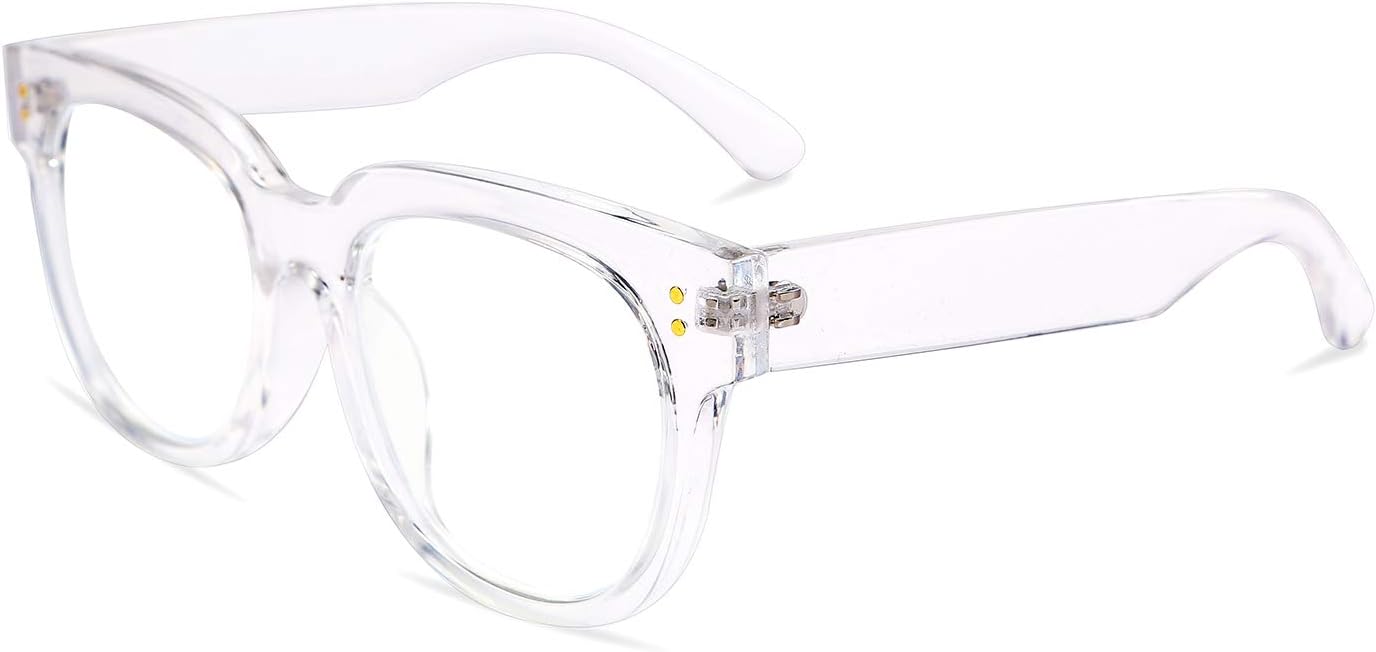 Clear / 1.5 x | B07ZVVDYZG | FEISEDY Retro Square Thick Big Frame Blue Light Blocking Reading Glasses Anti Glare Digital Eyestrain Reader B2523
