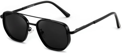 FEISEDY Polarized Aviator Sunglasses for Women Men Square TAC Lens B0329 | UV400 protection, Lightweight, Military-grade durability, Spring temples, Climate Pledge Friendly, Driving, Beach | BLACK Series - Black/Grey