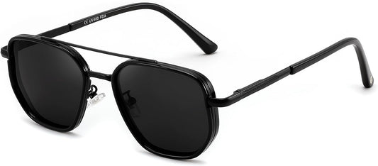 FEISEDY Polarized Aviator Sunglasses for Women Men Square TAC Lens B0329 | UV400 protection, Lightweight, Military-grade durability, Spring temples, Climate Pledge Friendly, Driving, Beach | BLACK Series - Black/Grey