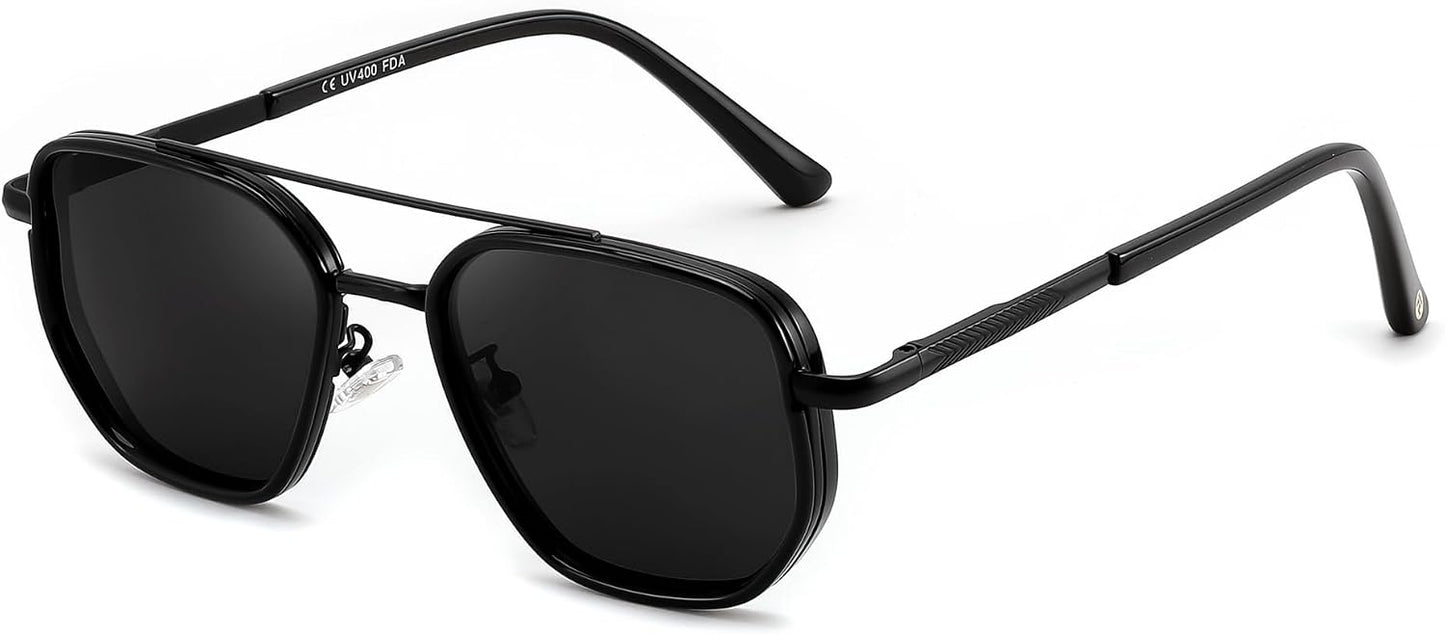 Black/Grey / 56 Millimeters | B0FQ4WGH66 | FEISEDY Polarized Aviator Sunglasses for Women Men Square TAC Lens B0329 | UV400 protection, Lightweight, Military-grade durability, Spring temples, Climate Pledge Friendly, Driving, Beach