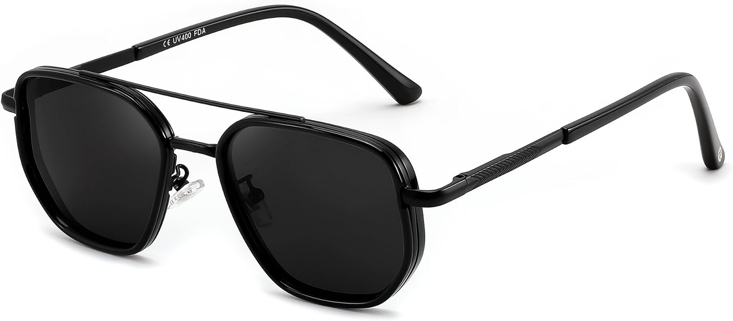 Black/Grey / 56 Millimeters | B0FQ4WGH66 | FEISEDY Polarized Aviator Sunglasses for Women Men Square TAC Lens B0329 | UV400 protection, Lightweight, Military-grade durability, Spring temples, Climate Pledge Friendly, Driving, Beach