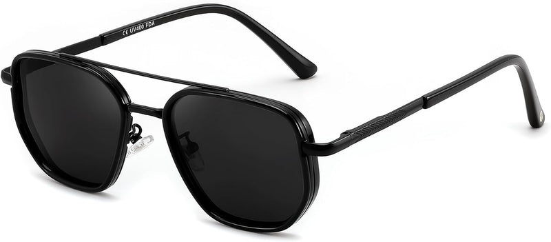 Black/Grey / 56 Millimeters | B0FQ4WGH66 | FEISEDY Polarized Aviator Sunglasses for Women Men Square TAC Lens B0329 | UV400 protection, Lightweight, Military-grade durability, Spring temples, Climate Pledge Friendly, Driving, Beach