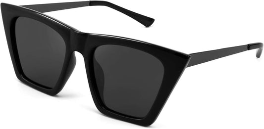 Black Frame/Grey Lenses / 55 Millimeters | B08R8QL6DQ | FEISEDY Vintage Polarized Square Cat Eye Sunglasses Women Trendy Fashion Cateye Polarized Sunglasses B2692