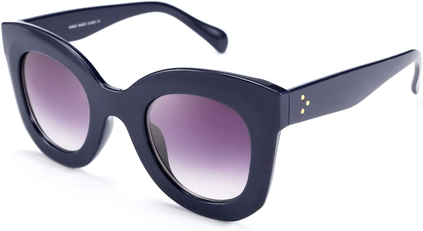 Dark Blue | B083V11VSG | FEISEDY Retro Oversized Square Horn Sunglasses Semi Cat Eye Butterfly Glass Big Thick Bold Frame B2572