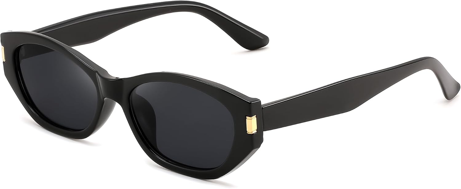 Gloss Black / 55 Millimeters | B0GV7J558D | FEISEDY Retro Cat Eye Sunglasses for Women Trendy Shades Chunky Frame B0418