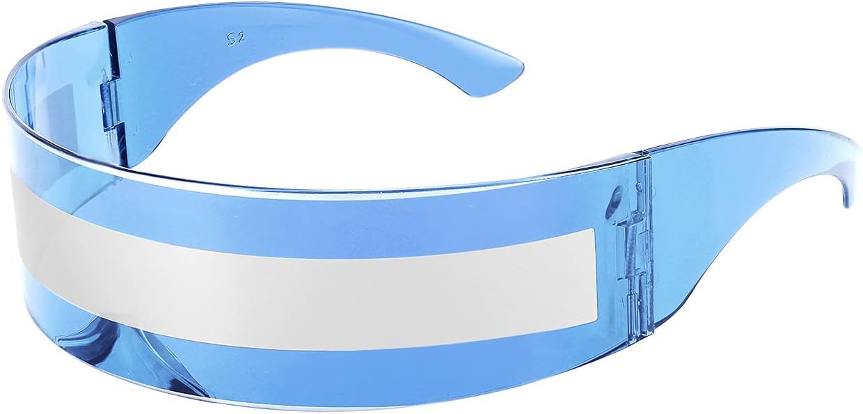 Blue | Silver Stripe / 70 Millimeters | B09998R3ZH | FEISEDY 80s Futuristic Cyclops Cyber Visor Sunglasses Men Women Punk Style Cosplay B2740