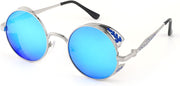 Grey Frame & Blue Polarized Lenses / 50 Millimeters | B09HXPYKNS | FEISEDY Retro Steampunk Sunglasses for Men Women, Round Metal Frame Gothic Vintage Style B2820