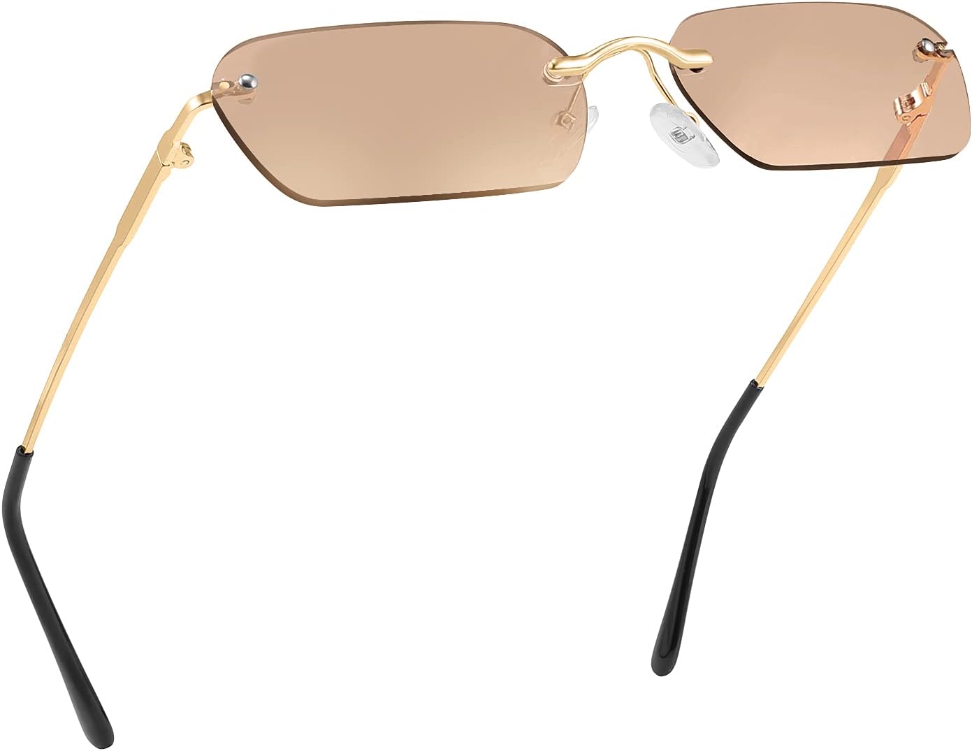 Champagne / 55 Millimeters | B08M8Y1XN9 | FEISEDY Rimless Sunglasses Y2K Retro Small Narrow Rectangle Shades B2643