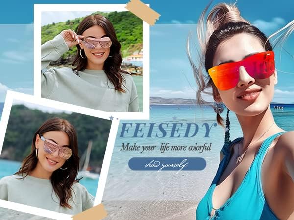 ÉÌƷͼƬ 4 | B08DY1CW9T | FEISEDY Mirrored Rimless Sunglasses One Piece Lens Reflective Sunglasses for Women Men B2647