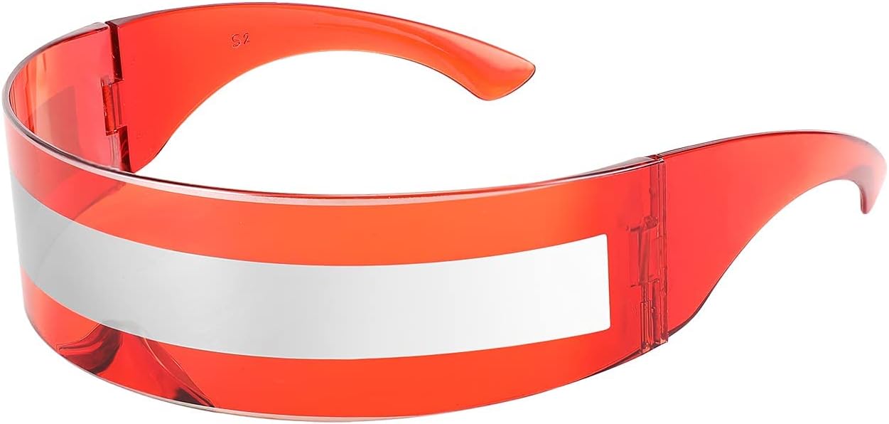 Red | Silver Stripe / 70 | B099981K23 | FEISEDY 80s Futuristic Cyclops Cyber Visor Sunglasses Men Women Punk Style Cosplay B2740