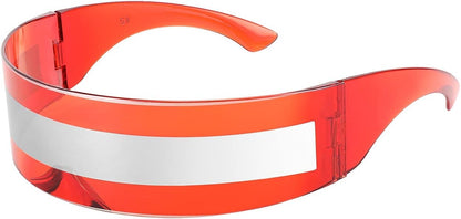 Red | Silver Stripe / 70 | B099981K23 | FEISEDY 80s Futuristic Cyclops Cyber Visor Sunglasses Men Women Punk Style Cosplay B2740