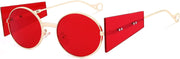 Red Lens / 53 Millimeters | B09J2NZQDQ | FEISEDY Women Men Futurisitc Hipster Round Sunglasses Polygon Trapezoid Side Shields Delicate Metal Frame B2825
