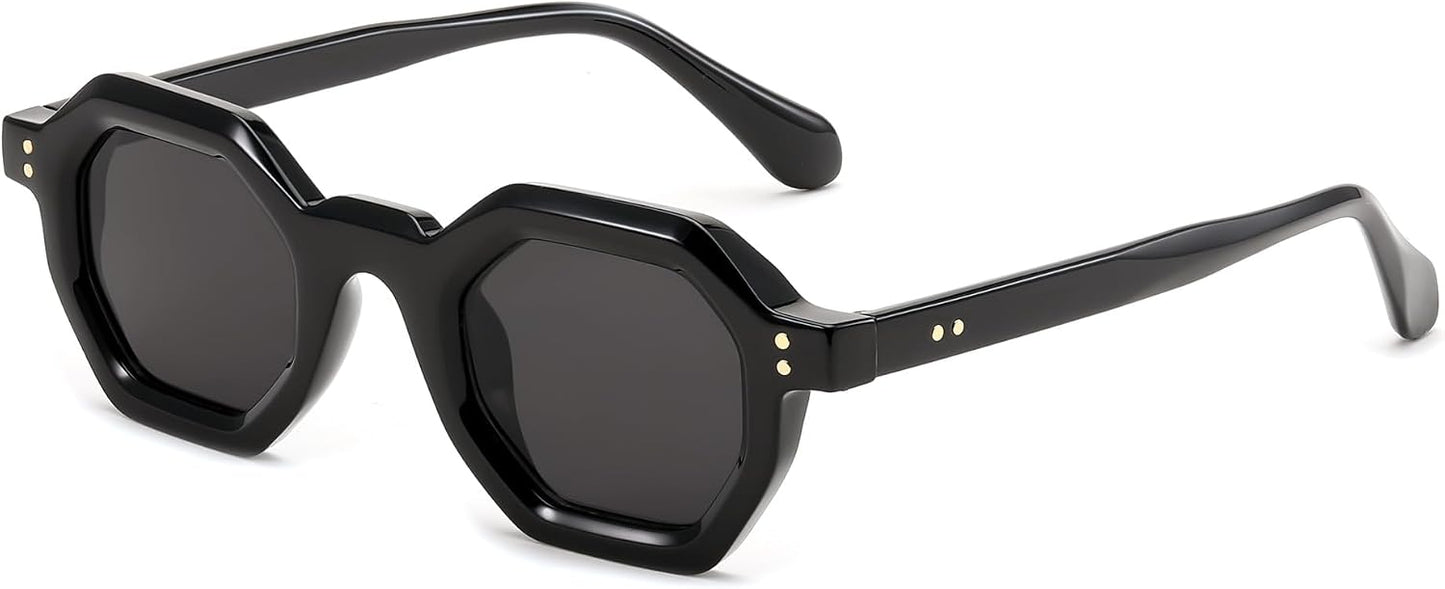 001 - Black / 50 Millimeters | B0CSK96RGS | FEISEDY Octagon Sunglasses for Women - Thick Frame Fashion Rectangle Sun Glasses - Summer UV400 Protection