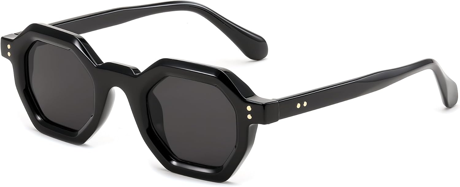 001 - Black / 50 Millimeters | B0CSK96RGS | FEISEDY Octagon Sunglasses for Women - Thick Frame Fashion Rectangle Sun Glasses - Summer UV400 Protection