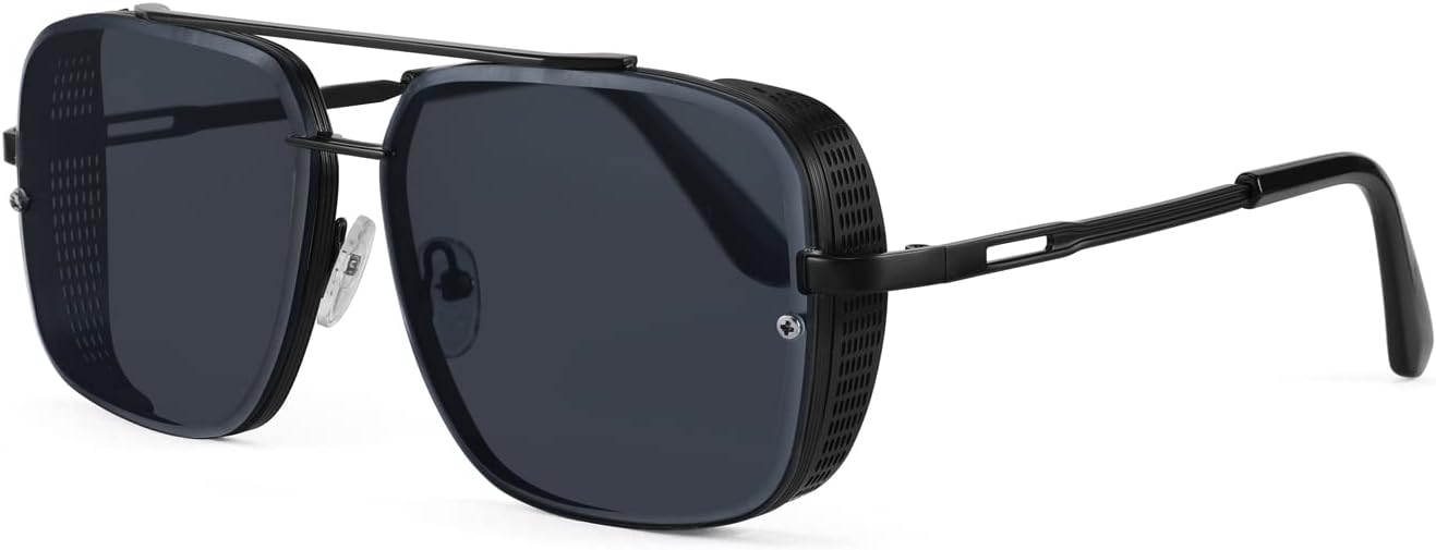 Gun Grey Frame Gradient Grey / 55 Millimeters | B09SD3B1SK | FEISEDY Sunglasses Mens Women Vintage Pilot Square Trendy Metal Steampunk Fishing Driving Sun Glasses B2894