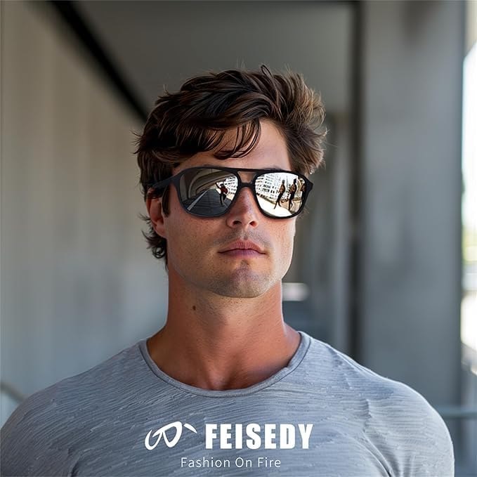 ÉÌƷͼƬ 10 | B0CWTR5T38 | FEISEDY Polarized Aviator Sunglasses for Men Women Lightweight TR Frame Double Bridge Square Pilot Sun Glasses Shades B0120