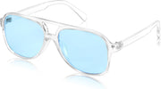 Transparent Frame - Blue Lens / 60 Millimeters | B0D635FG6N | FEISEDY Vintage Retro 70s Plastic Aviator Sunglasses Women Men Classic Large Squared Frame B2751