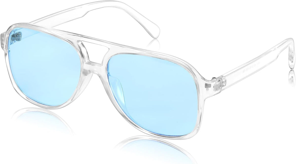 Transparent Frame - Blue Lens / 60 Millimeters | B0D635FG6N | FEISEDY Vintage Retro 70s Plastic Aviator Sunglasses Women Men Classic Large Squared Frame B2751