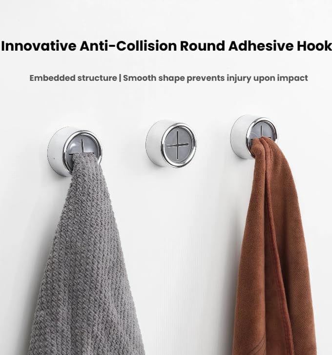 商品图片 2 | B0GR8JC8FT | 3Pcs Towel Embedded Hooks Round Self Adhesive Dish Towel Holder Wall Mount Hook Tea Towel Rack Hanger for Cabinet Door