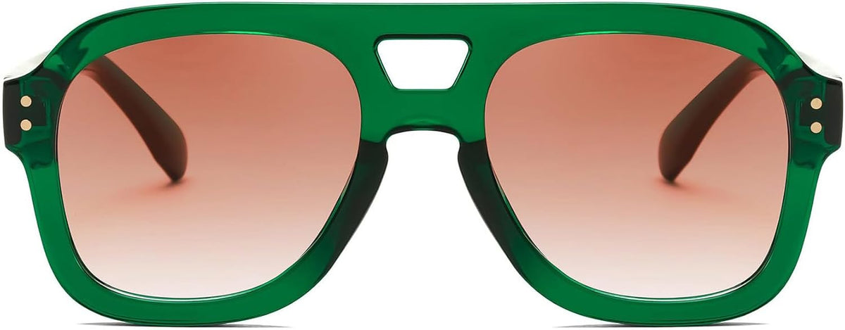 Transparent Green & Gradient Orange Lens / 53 Millimeters | B0D544JLGD | FEISEDY Aviator Sunglasses For Women Men Square Chunky Trendy Eyewear B2846