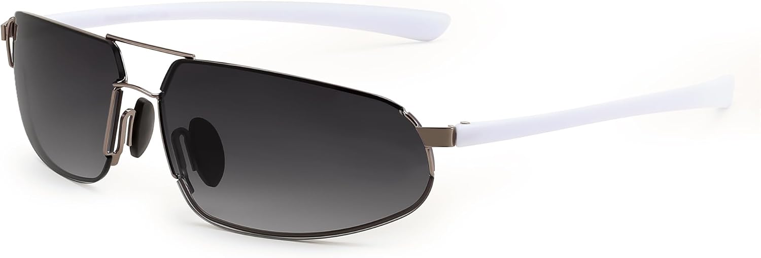 Polarized Gradient Gray Lens Gunmetal Frame 04 / 60 Millimeters | B0D22NZGV7 | FEISEDY Vintage Sunglasses Men Polarized, Aviator Metal Frame Lightweight, Driving Fishing Running B0057