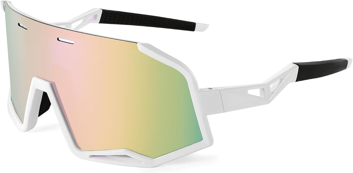 005 White Frame/Pink Mirrored Lens / 162 Millimeters | B0BPXJ18NY | FEISEDY Polarized Cycling Sunglasses Women Men Outdoor Sports Sunglasses Baseball Running Biking Fishing Sunglasses B2994